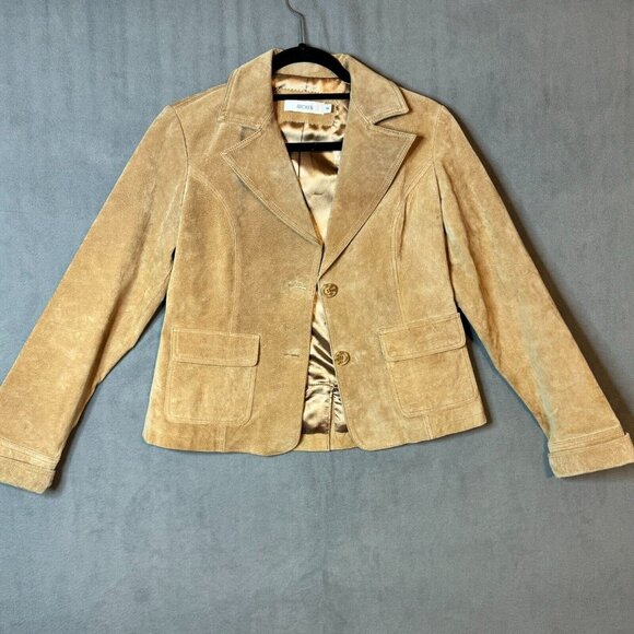 Ricki's Women's Suede Genuine Leather Lined Jacket Tan Buttons Pockets Sz M - Picture 1 of 10